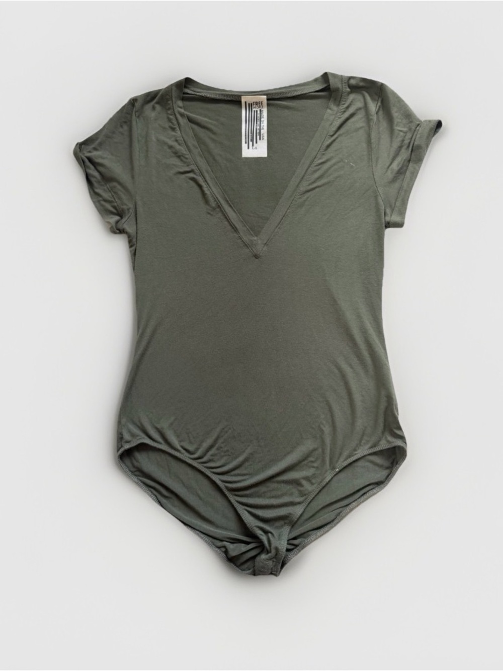 Free People Bodysuit Me Oh My Army Olive Green V Neck Short Sleeve Snap Bottom L